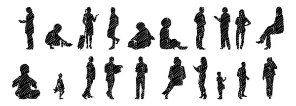 Vektor Silhouetten Umrisse Von Menschen Konturzeichnung Menschen Silhouette Icon Set — Stockvektor