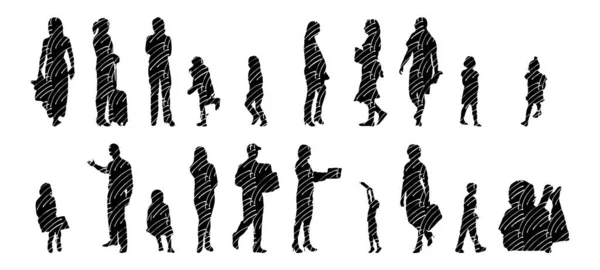 Vector Silhouettes Outline Silhouettes People Contour Drawing People Silhouette Icon — 스톡 벡터