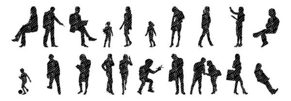 Vektor Silhouetten Umrisse Von Menschen Konturzeichnung Menschen Silhouette Icon Set — Stockvektor