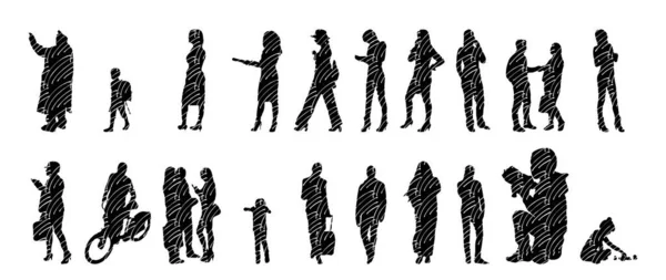 Silhouettes Vectorielles Silhouettes Esquissées Personnes Dessin Contour Silhouette Personnes Icône — Image vectorielle