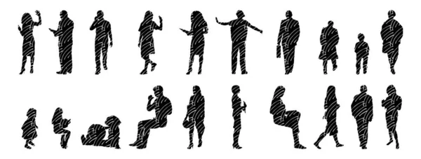 Silhouettes Vectorielles Silhouettes Esquissées Personnes Dessin Contour Silhouette Personnes Icône — Image vectorielle