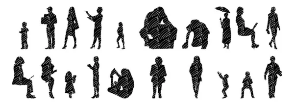 Vector Silhouettes Outline Silhouettes People Contour Drawing People Silhouette Icon — 스톡 벡터