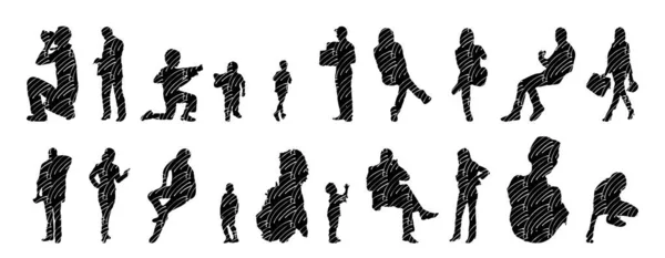 Silhouettes Vectorielles Silhouettes Esquissées Personnes Dessin Contour Silhouette Personnes Icône — Image vectorielle