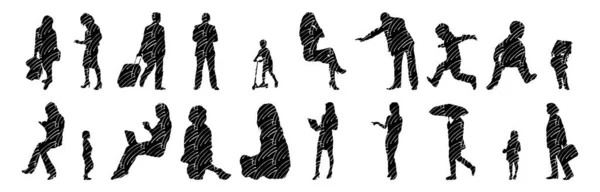 Vector Silhouettes Outline Silhouettes People Contour Drawing People Silhouette Icon — Stock Vector