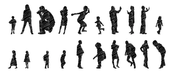 Vector Silhouettes Outline Silhouettes People Contour Drawing People Silhouette Icon — Stock Vector