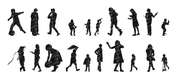 Vector Silhouettes Outline Silhouettes People Contour Drawing People Silhouette Icon — 스톡 벡터