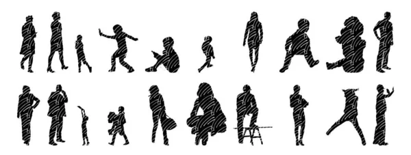 Vector Silhouettes Outline Silhouettes People Contour Drawing People Silhouette Icon — Stock Vector