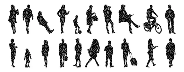 Vector Silhouettes Outline Silhouettes People Contour Drawing People Silhouette Icon — Stock Vector