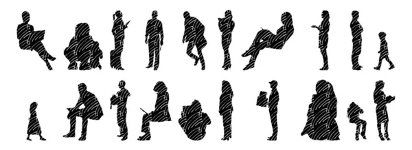 Vector Silhouettes Outline Silhouettes People Contour Drawing People Silhouette Icon — 스톡 벡터