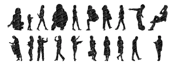 Silhouettes Vectorielles Silhouettes Esquissées Personnes Dessin Contour Silhouette Personnes Icône — Image vectorielle