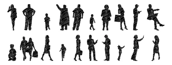 Silhouettes Vectorielles Silhouettes Esquissées Personnes Dessin Contour Silhouette Personnes Icône — Image vectorielle