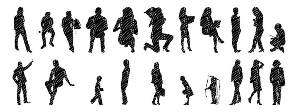 Vektor Silhouetten Umrisse Von Menschen Konturzeichnung Menschen Silhouette Icon Set — Stockvektor