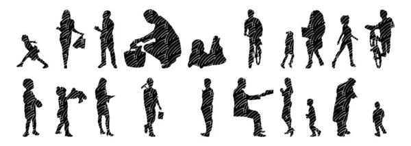 Silhouettes Vectorielles Silhouettes Esquissées Personnes Dessin Contour Silhouette Personnes Icône — Image vectorielle