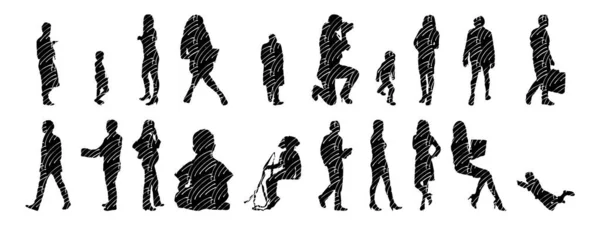 Vektor Silhouetten Umrisse Von Menschen Konturzeichnung Menschen Silhouette Icon Set — Stockvektor