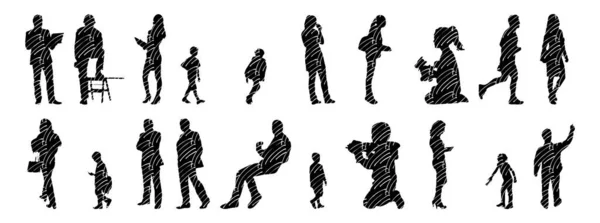 Silhouettes Vectorielles Silhouettes Esquissées Personnes Dessin Contour Silhouette Personnes Icône — Image vectorielle