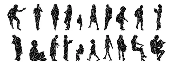 Vector Silhouettes Outline Silhouettes People Contour Drawing People Silhouette Icon — 스톡 벡터