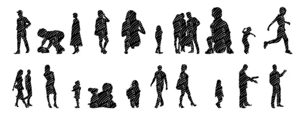 Vector Silhouettes Outline Silhouettes People Contour Drawing People Silhouette Icon — 스톡 벡터