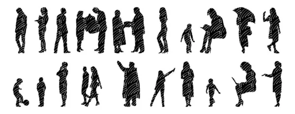 Vector Silhouettes Outline Silhouettes People Contour Drawing People Silhouette Icon — 스톡 벡터