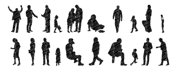 Silhouettes Vectorielles Silhouettes Esquissées Personnes Dessin Contour Silhouette Personnes Icône — Image vectorielle