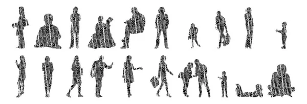 Silhouettes Vectorielles Silhouettes Esquissées Personnes Dessin Contour Silhouette Personnes Icône — Image vectorielle