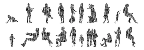 Silhouettes Vectorielles Silhouettes Esquissées Personnes Dessin Contour Silhouette Personnes Icône — Image vectorielle