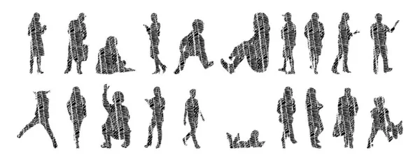 Silhouettes Vectorielles Silhouettes Esquissées Personnes Dessin Contour Silhouette Personnes Icône — Image vectorielle