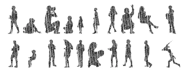 Vector Silhouettes Outline Silhouettes People Contour Drawing People Silhouette Icon — 스톡 벡터