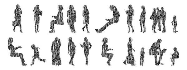 Silhouettes Vectorielles Silhouettes Esquissées Personnes Dessin Contour Silhouette Personnes Icône — Image vectorielle