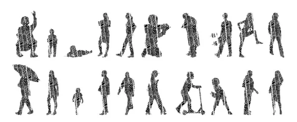 Silhouettes Vectorielles Silhouettes Esquissées Personnes Dessin Contour Silhouette Personnes Icône — Image vectorielle