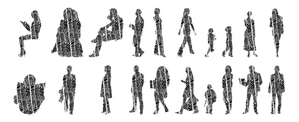 Vector Silhouettes Outline Silhouettes People Contour Drawing People Silhouette Icon — 스톡 벡터