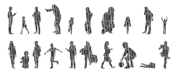 Silhouettes Vectorielles Silhouettes Esquissées Personnes Dessin Contour Silhouette Personnes Icône — Image vectorielle