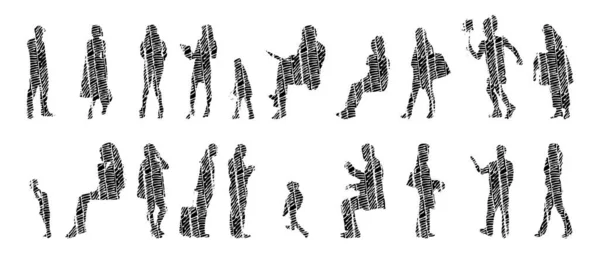 Silhouettes Vectorielles Silhouettes Esquissées Personnes Dessin Contour Silhouette Personnes Icône — Image vectorielle