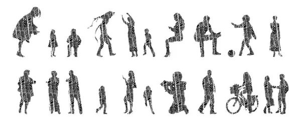 Silhouettes Vectorielles Silhouettes Esquissées Personnes Dessin Contour Silhouette Personnes Icône — Image vectorielle