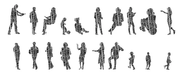 Silhouettes Vectorielles Silhouettes Esquissées Personnes Dessin Contour Silhouette Personnes Icône — Image vectorielle