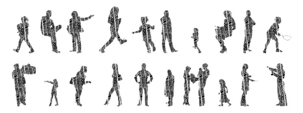 Silhouettes Vectorielles Silhouettes Esquissées Personnes Dessin Contour Silhouette Personnes Icône — Image vectorielle