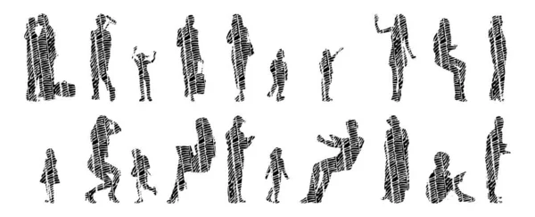 Silhouettes Vectorielles Silhouettes Esquissées Personnes Dessin Contour Silhouette Personnes Icône — Image vectorielle