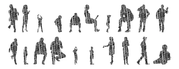 Silhouettes Vectorielles Silhouettes Esquissées Personnes Dessin Contour Silhouette Personnes Icône — Image vectorielle