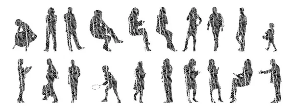 Silhouettes Vectorielles Silhouettes Esquissées Personnes Dessin Contour Silhouette Personnes Icône — Image vectorielle