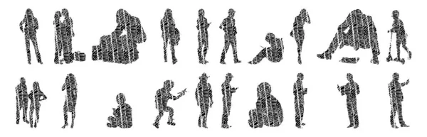 Silhouettes Vectorielles Silhouettes Esquissées Personnes Dessin Contour Silhouette Personnes Icône — Image vectorielle