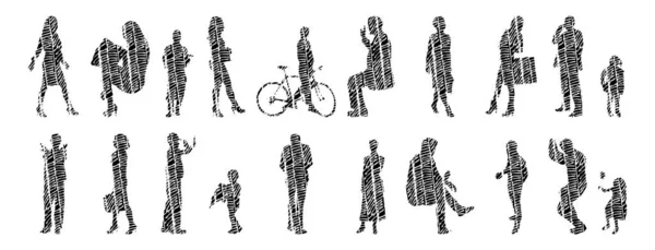 Silhouettes Vectorielles Silhouettes Esquissées Personnes Dessin Contour Silhouette Personnes Icône — Image vectorielle