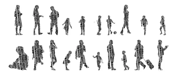 Silhouettes Vectorielles Silhouettes Esquissées Personnes Dessin Contour Silhouette Personnes Icône — Image vectorielle