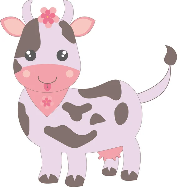 Cute Brown Spotted Cheeky Cow Isolated Kawaii Cartoon Vector Spotted — Stock Vector