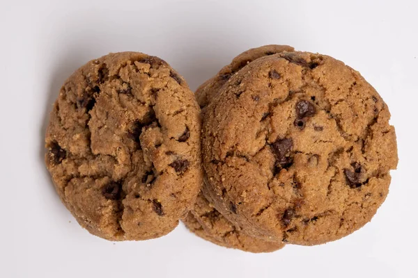 Biscoitos Chocolate Isolado Fundo Branco Cookies Homemad Close Foto Alta — Fotografia de Stock