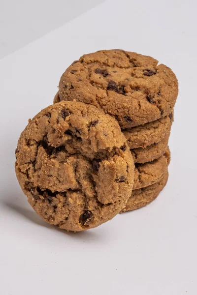 Galletas Chispas Chocolate Aisladas Sobre Fondo Blanco Galletas Homemad Cierran — Foto de Stock