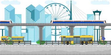 Tayland ulaşım otobüsü ama bisiklet inşa eden şehir merkezi otomobili metro metro bangkok trafik işaretli vektör illüstrasyon tasarımı turist kentsel karayolu tren istasyonu illüstrasyon eps10