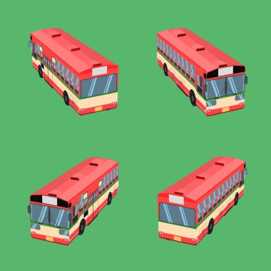 3D top view thai bus kırmızı beyaz taşıma aracı sürücü yolcu otobus omnibus koç koltuk sandalyesi koltuk döşek bolster hassock pad vektör ilüstrasyon eps10