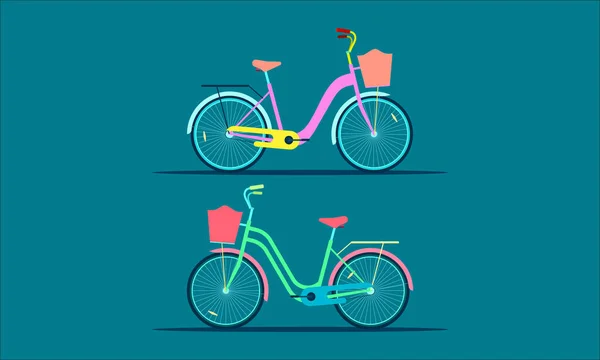Duas Bicicletas Domésticas Estilo Moderno Colorido Plano Ilustração Vetorial Eps10 — Vetor de Stock