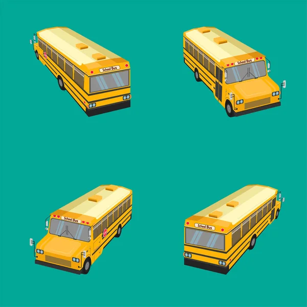 Top View School Bus Flat Design Style Learning Time Friends — Stock Vector