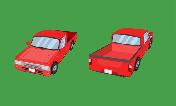 Red Pickup Truck Car Front Side Back View Transport Vector — ストックベクタ