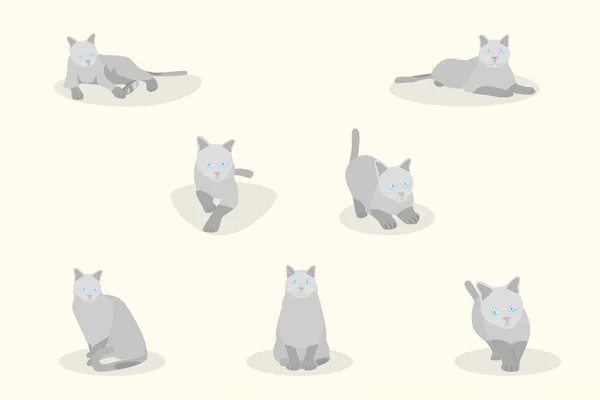 Набор Мягких Пастельных Милый Элемент Кошки Современный Геометрический Плоский Стиль — стоковый вектор